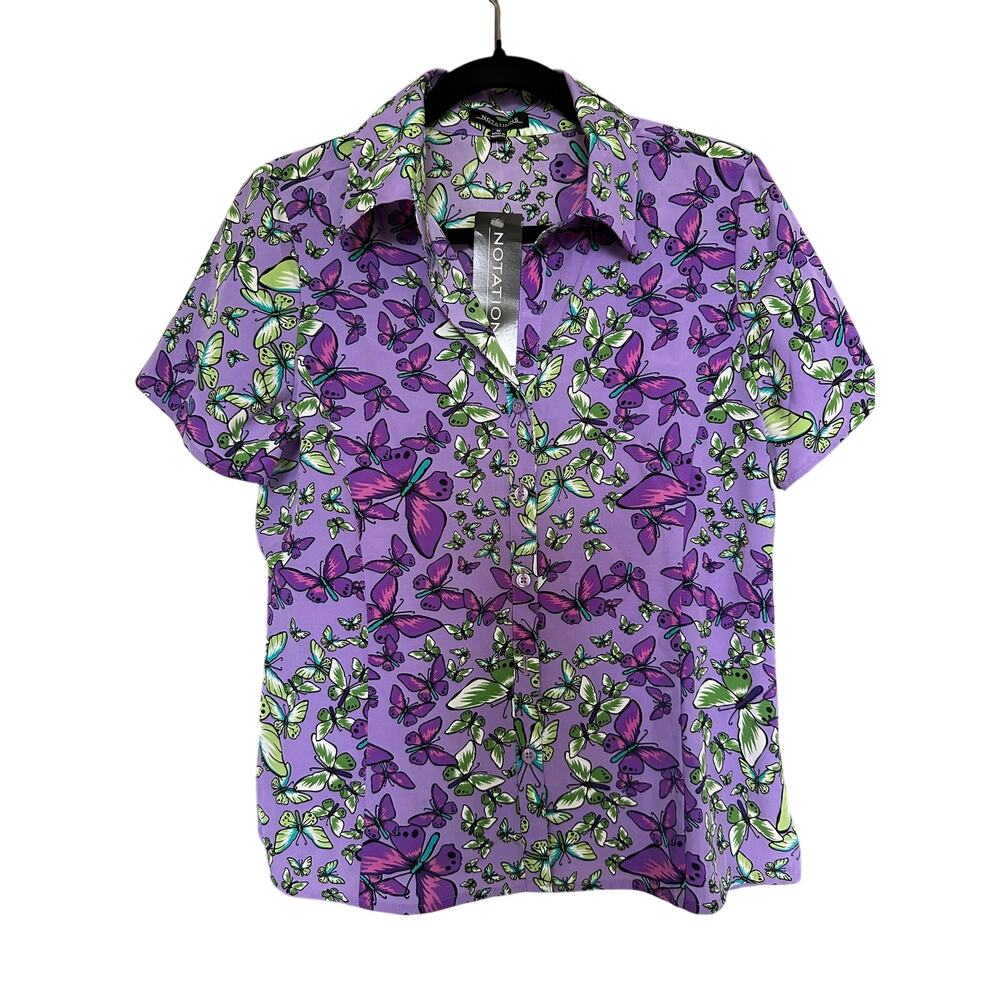 NWT Vintage 90s Notations Purple Short Sleeve Button Down with Butterfly Print M